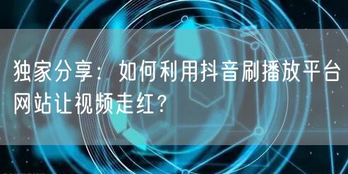 独家分享:如何利用抖音刷播放平台网站让视频走红?