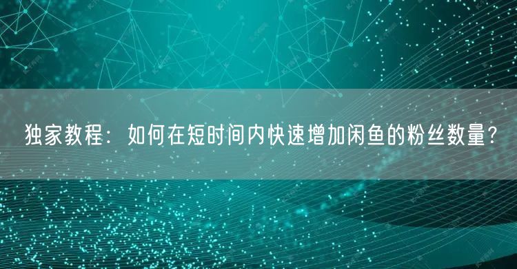 独家教程：如何在短时间内快速增加闲鱼的粉丝数量？
